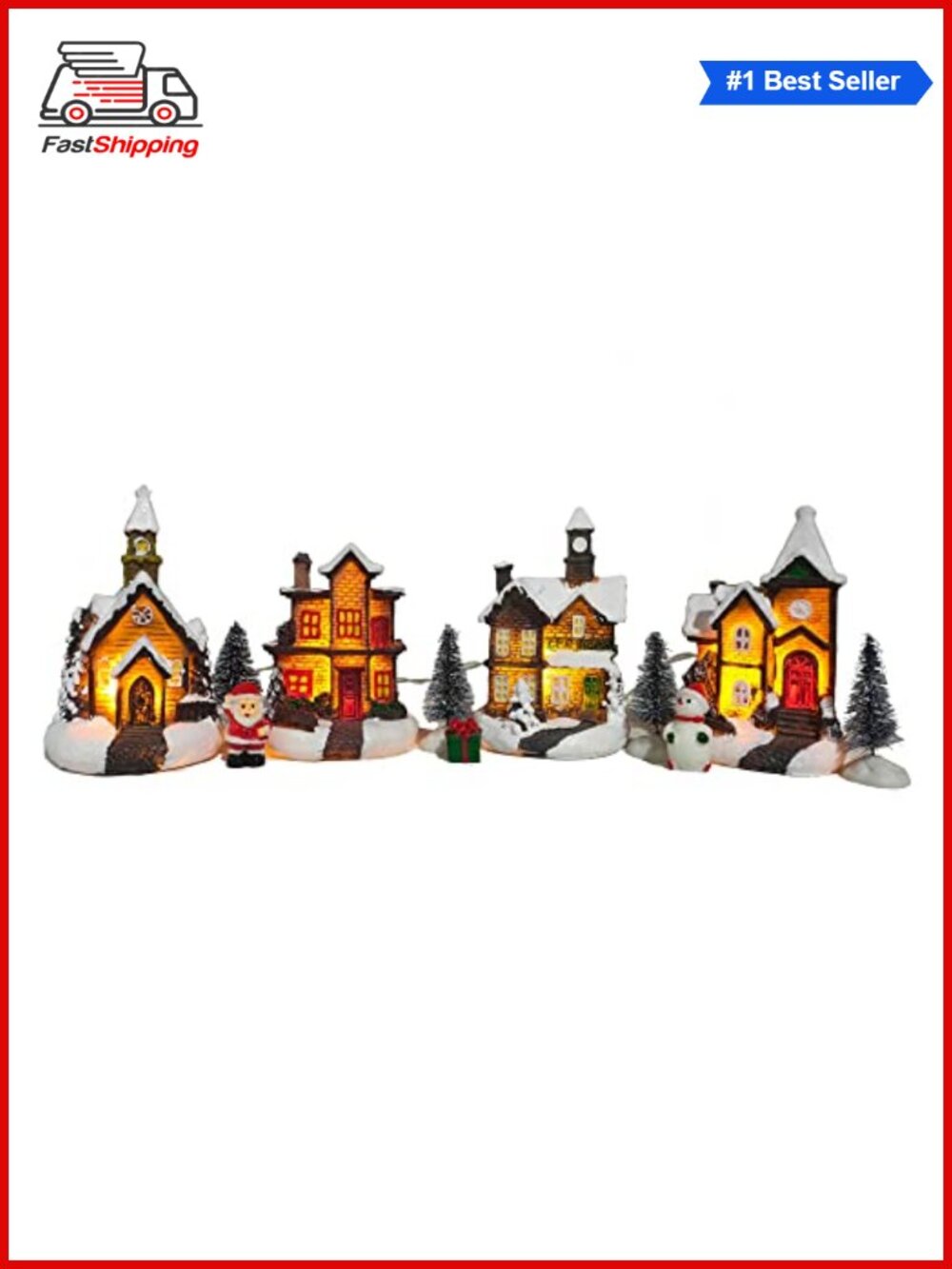 🎅 11 PCS Christmas Village Set Lighted Houses Trees Figurines Tabletop